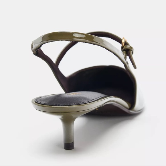 NEW! Zara Olive Green Slingback Heels Size 41 - Picture 4 of 8